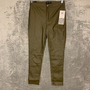 Almost Famous Womens Faux Leather Super High Rise Skinny Stretch Green Pants 11